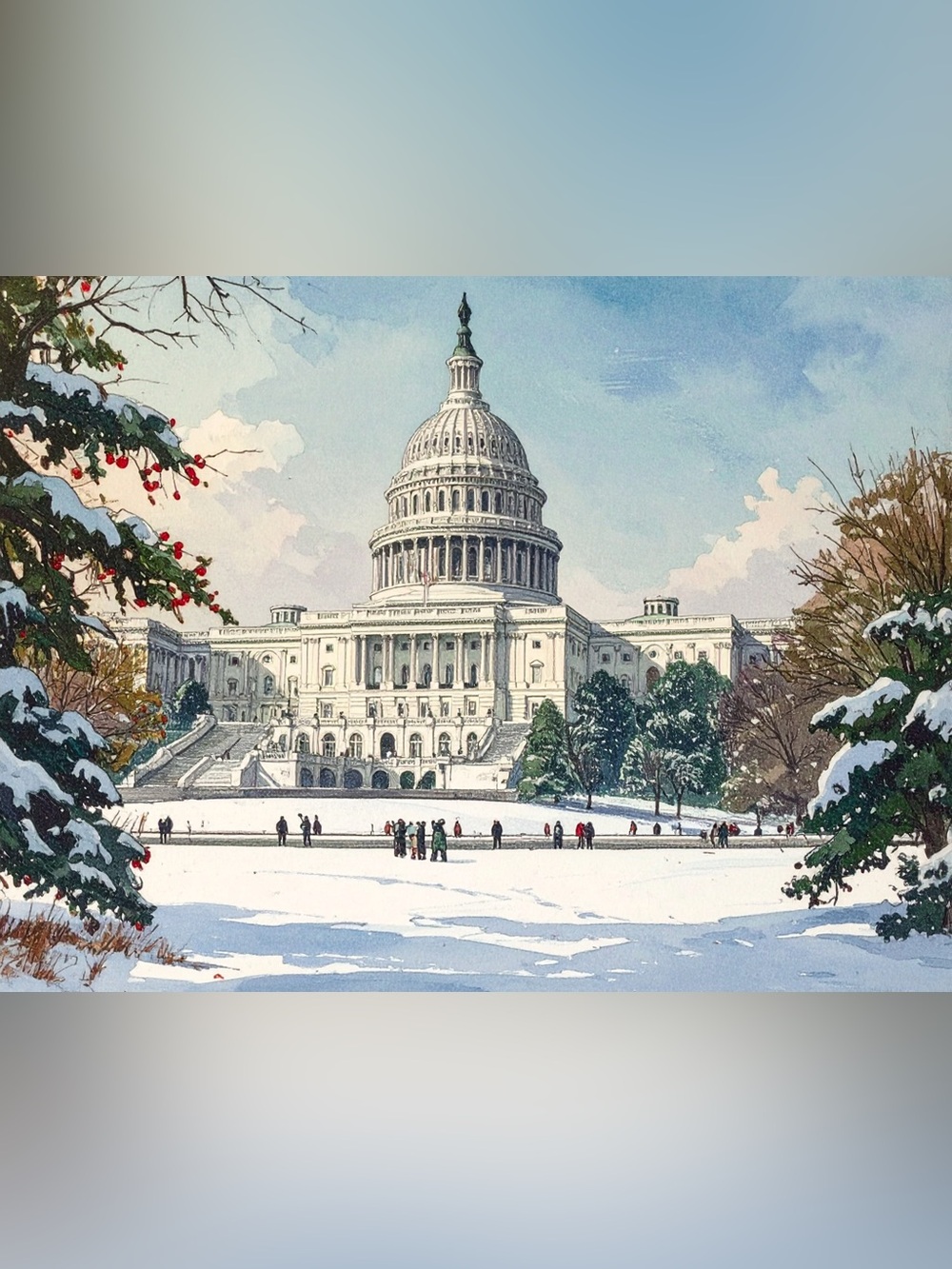 Winter Capitol Building Art Print - White & Blue